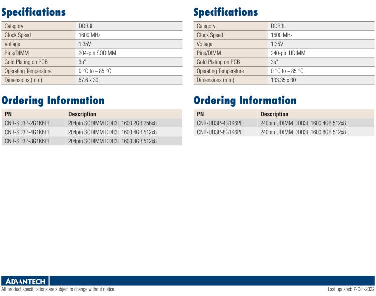 研華CNR-UD3P CNR DDR3是研華面向國內市場的內存條系列，產品采用海力士IC設計，交期短，是性價比高的產品系列。適用于國產化及各類行業應用市場。