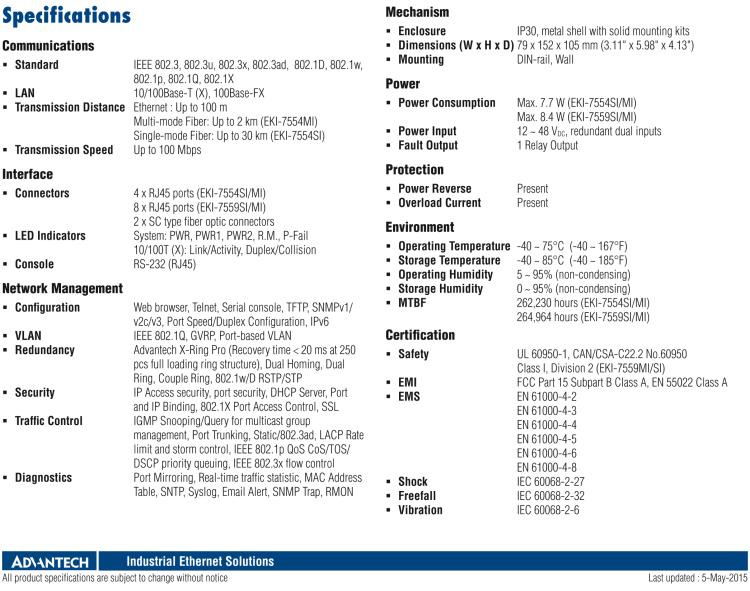 研華EKI-7559SI 8+2SC 光纖端口寬溫網管型工業以太網交換機