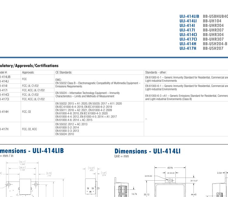 研華BB-UHR304 ULI-414CI 4端口高穩固力USB全速隔離集線器