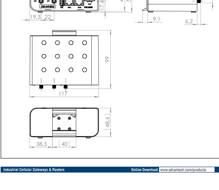 研華ICR-2834GPA01 ICR-2800, EMEA, 2x Ethernet, 2× RS232/RS485, USB, GPS, Plastic, EU ACC