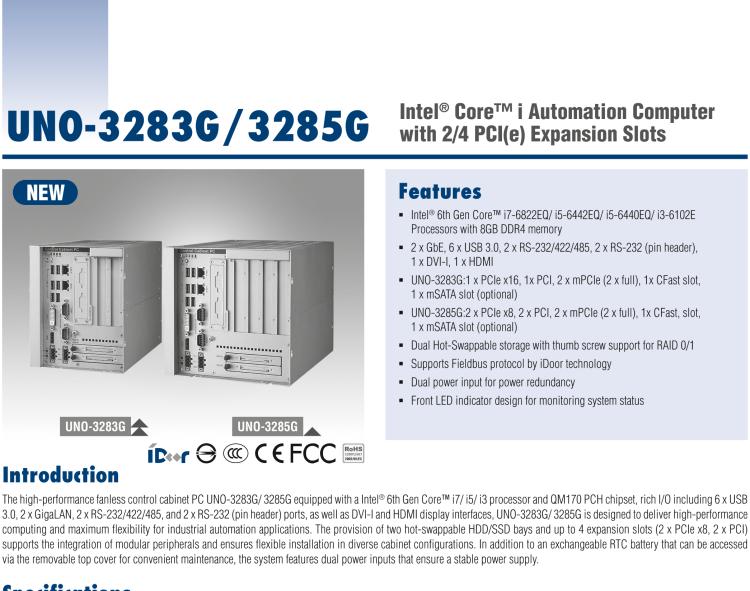 研華UNO-3285G 高效能嵌入式無風(fēng)扇工業(yè)電腦，搭配Intel? Core? i 處理器，4×PCI(e) 擴(kuò)展槽, 2×GbE, 2×mPCIe, HDMI, DVI-I