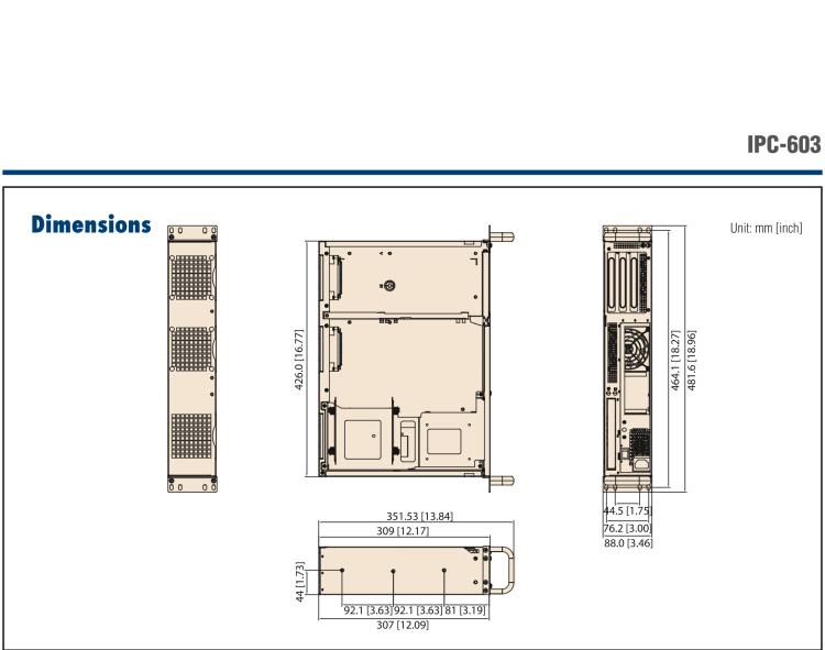 研華IPC-603MB 2U 3插槽上架式機(jī)箱，支持ATX/Micro-ATX 主板，支持前部I/O
