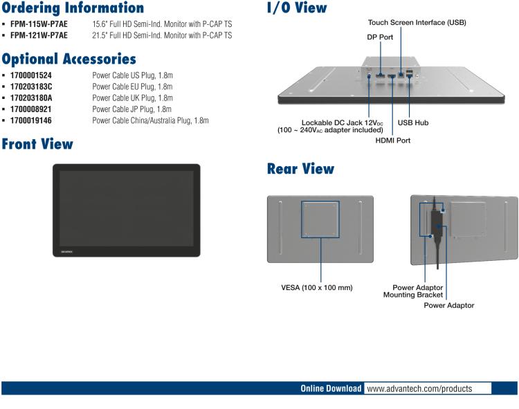 研華FPM-121W 21.5" Full HD工業顯示器P-CAP觸控