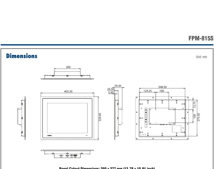 研華FPM-815S 15“英寸工業顯示器與電阻觸摸控制，直接VGA, DP端口，和304不銹鋼前面板