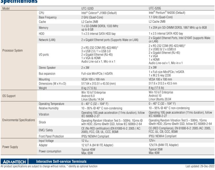 研華UTC-520D 21.5" 多功能觸控一體機，內置AMD?G系列T40E，可附接豐富的外圍設備