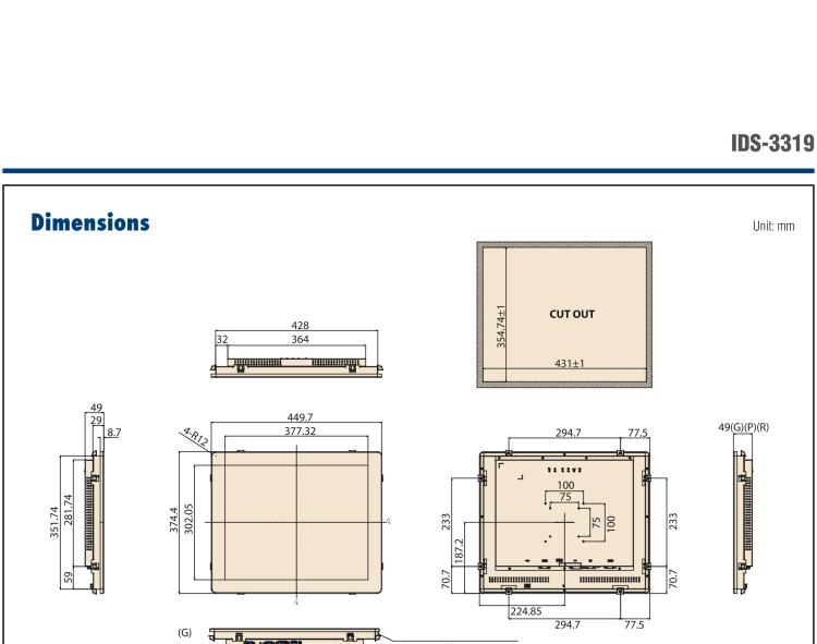 研華IDS-3319 19英寸，1280 x 1024，VGA/DVI/HDMI接口，前置IP65顯示器