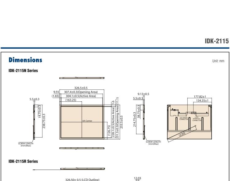 研華IDK-2115 15" SVGA 1200cd/m2 超高亮度工業顯示套件，帶 LED 背光燈、LVDS 接口