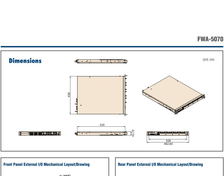 研華FWA-5070 基于Intel?Xeon?處理器可擴展系列1U機架式網絡應用平臺，最高支持4個NMC插槽
