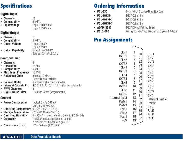 研華PCL-836 6路計數/定時器