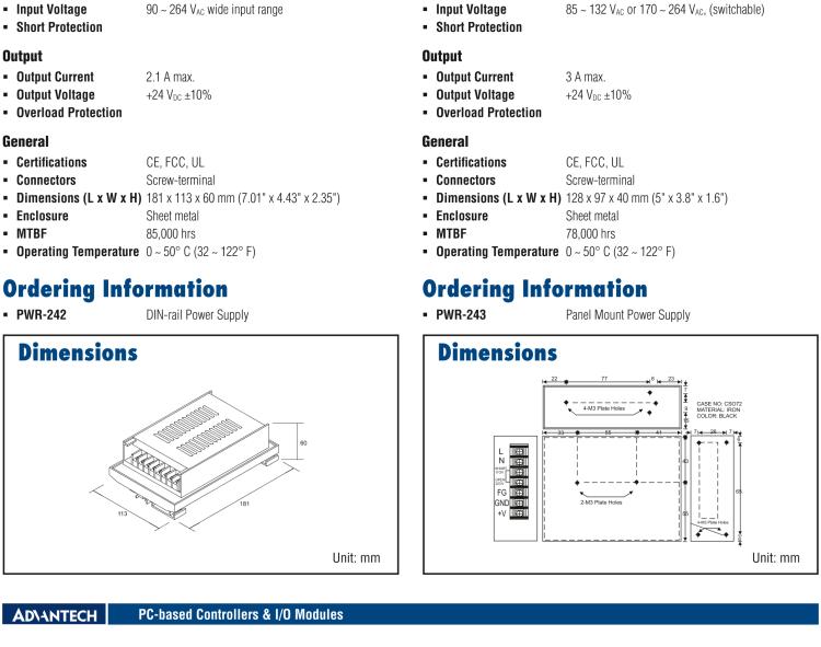 研華PWR-242 DIN導(dǎo)軌安裝的開(kāi)關(guān)電源