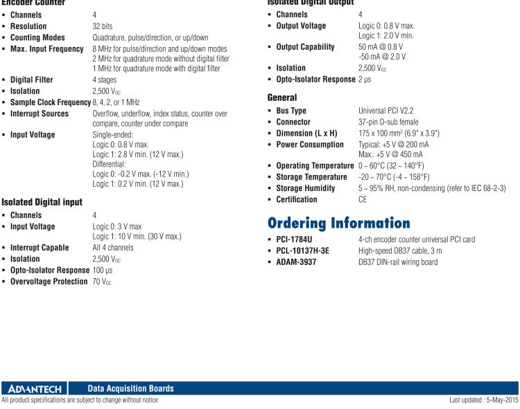 研華PCI-1784U 4軸正交編碼器和計數器卡