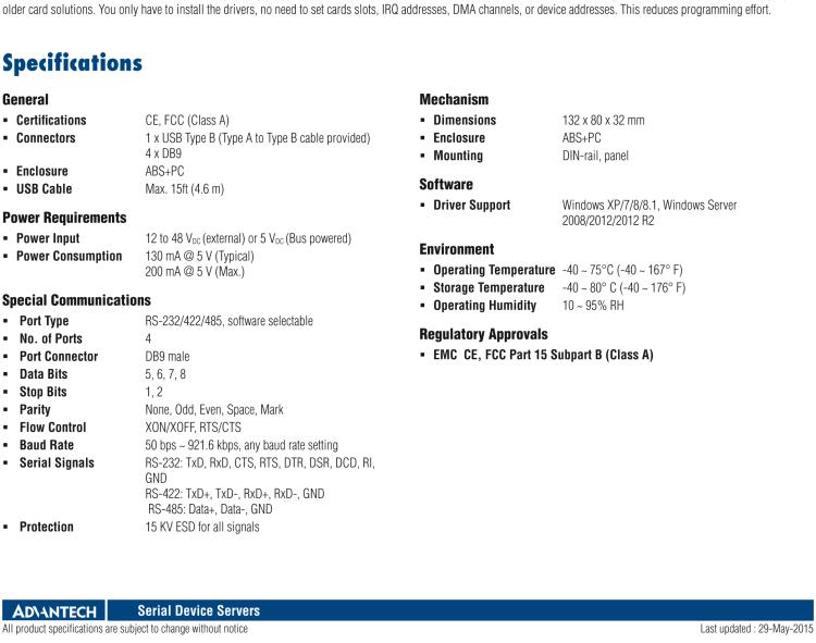 研華USB-4604B USB轉(zhuǎn)4端口RS-232轉(zhuǎn)換器，帶浪涌保護