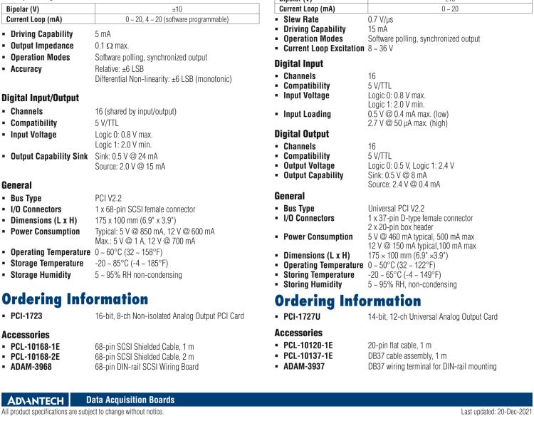 研華PCI-1723 16位，8路非隔離模擬量輸出卡