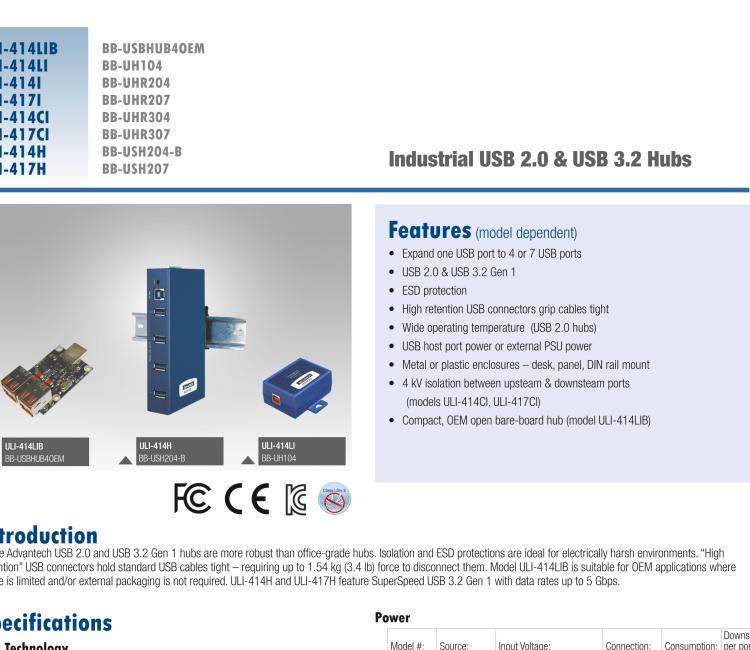 研華BB-USH207 ULI-417H 工業USB 3.0集線器，7端口，金屬外殼