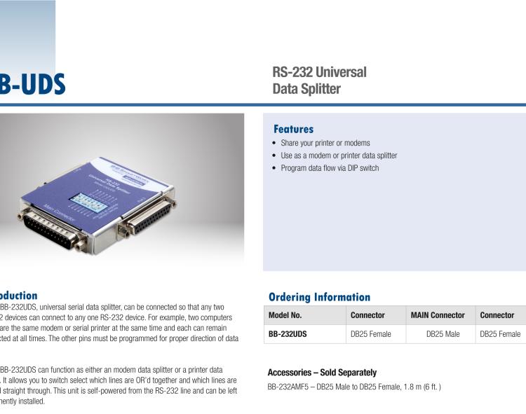 研華BB-232UDS 串口分流器、RS-232、DB25主端口和數(shù)據(jù)端口