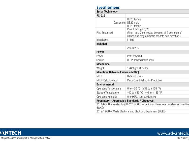 研華BB-232UDS 串口分流器、RS-232、DB25主端口和數(shù)據(jù)端口
