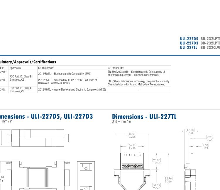研華BB-232LPTTL ULI-227D5 RS-232（DB9母頭）至5V TTL（DB9公頭）轉換器，端口供電