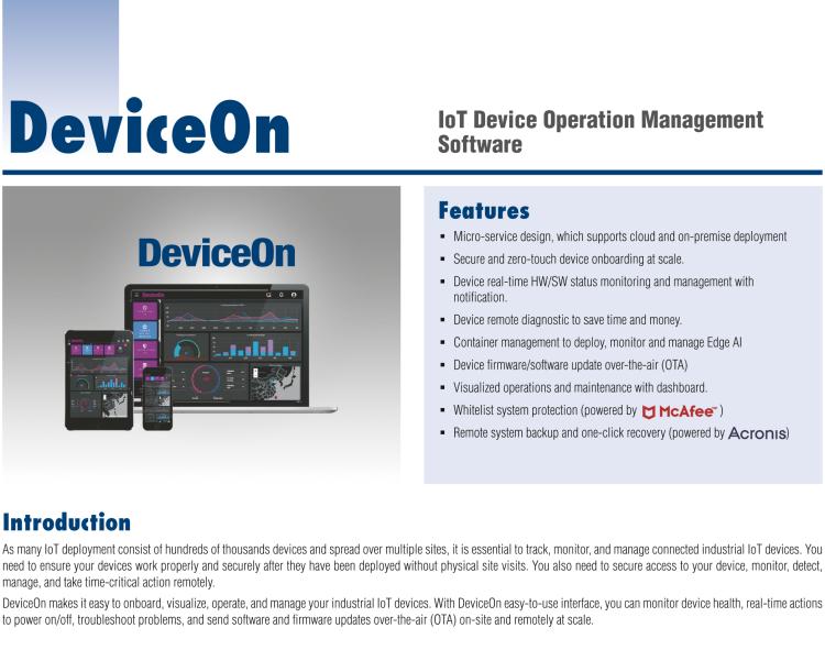 研華DeviceOn DeviceOn.DM是IoT設備管理，可遠程管理連接的設備并提供集中式管理功能。
